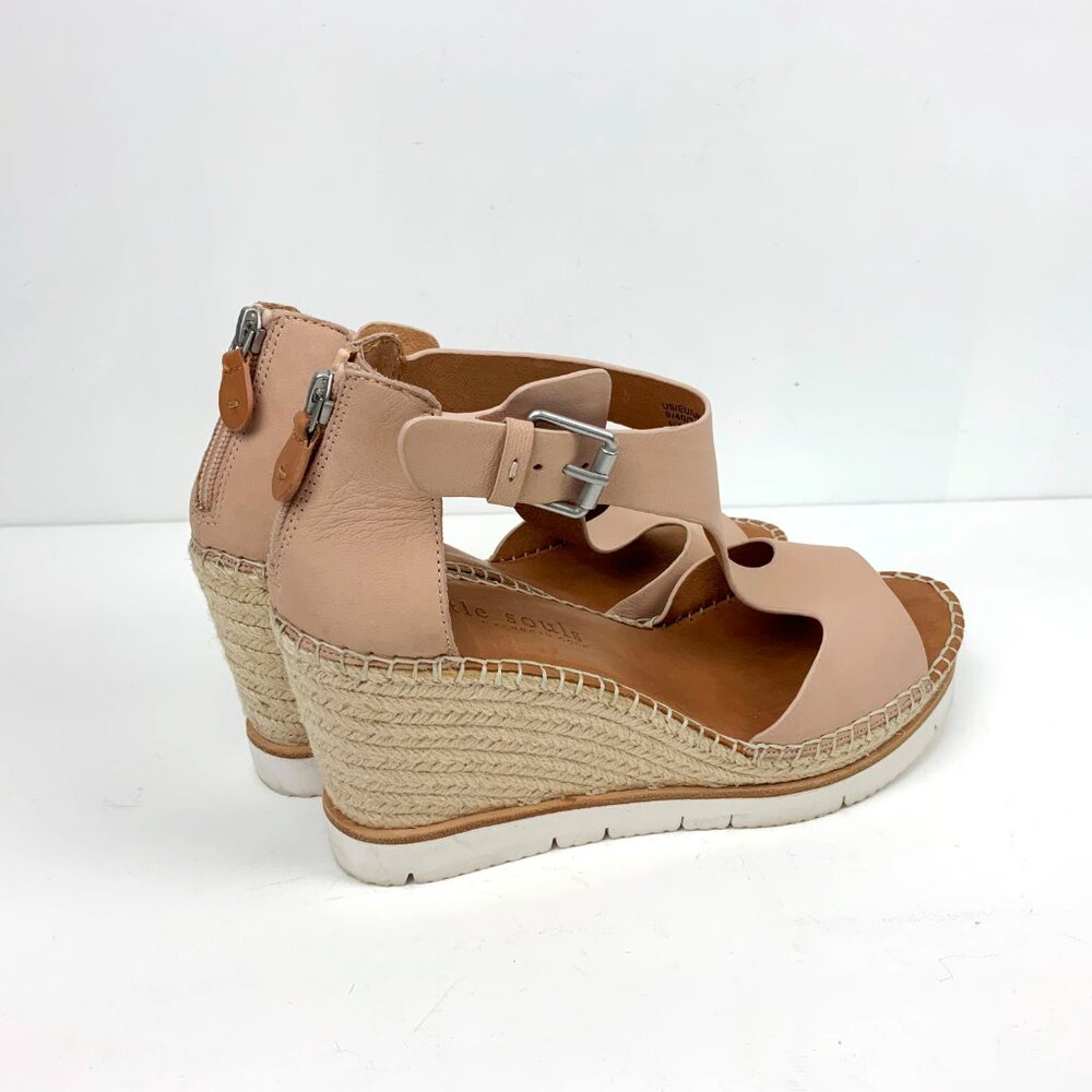 New Gentle Souls by Kenneth Cole Elyssa Easy T-Strap Wedge Sandals Sz 9 - Picture 4 of 16